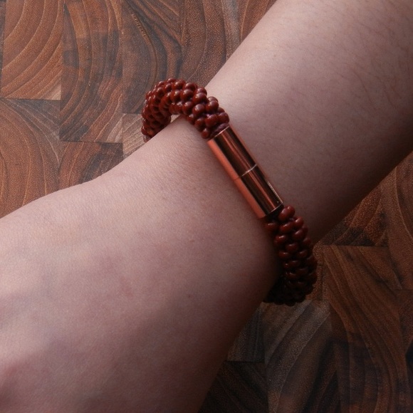 Copper tone Oxblood Seed Bead Bracelet, Handmade Custom Size | Jaded Vine Design - Picture 4 of 6